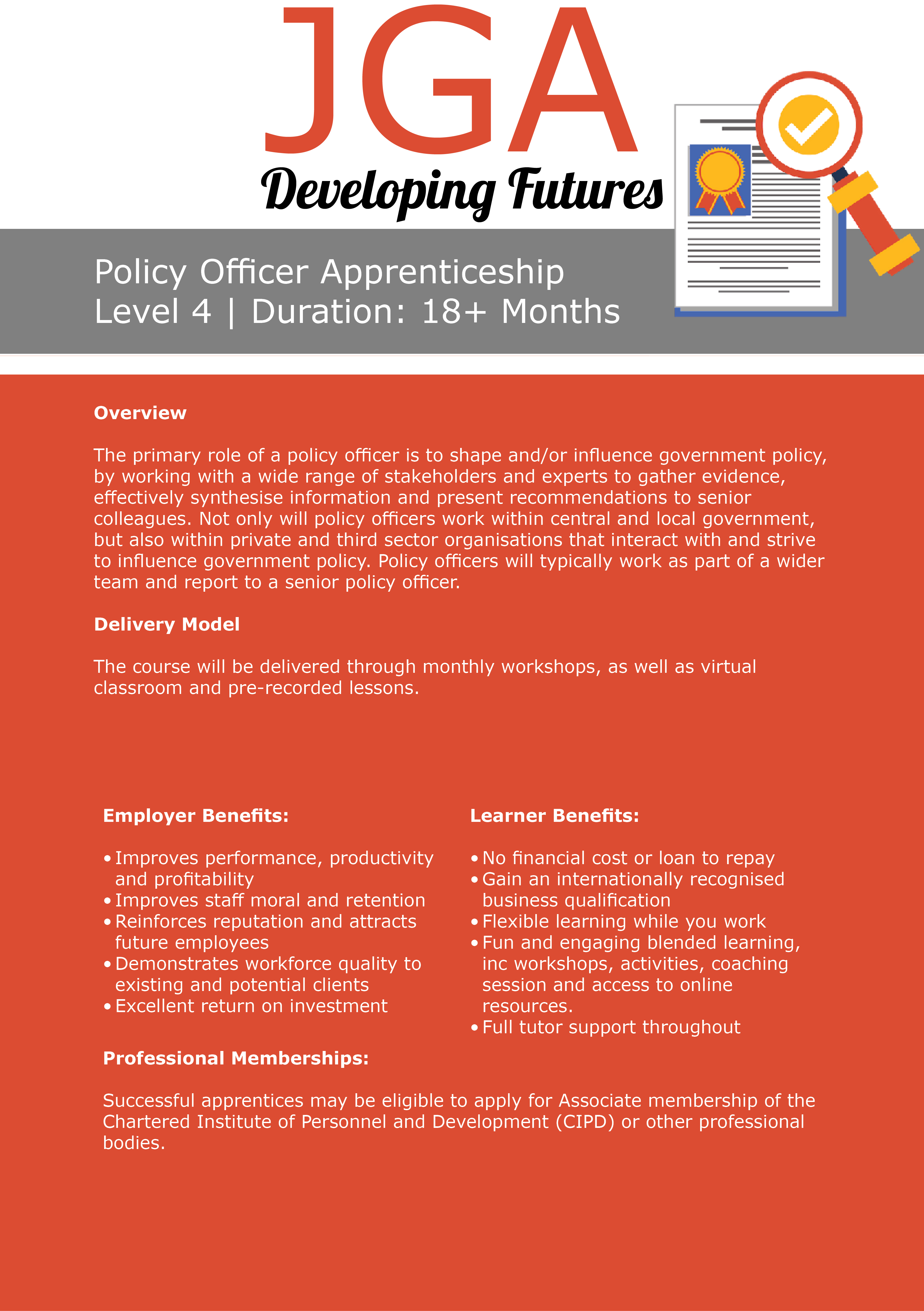 Policy Officer Apprenticeship Standard Level 4 JGA Developing Futures